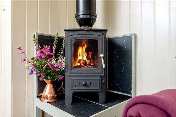 wood burner in Shepherds Hut